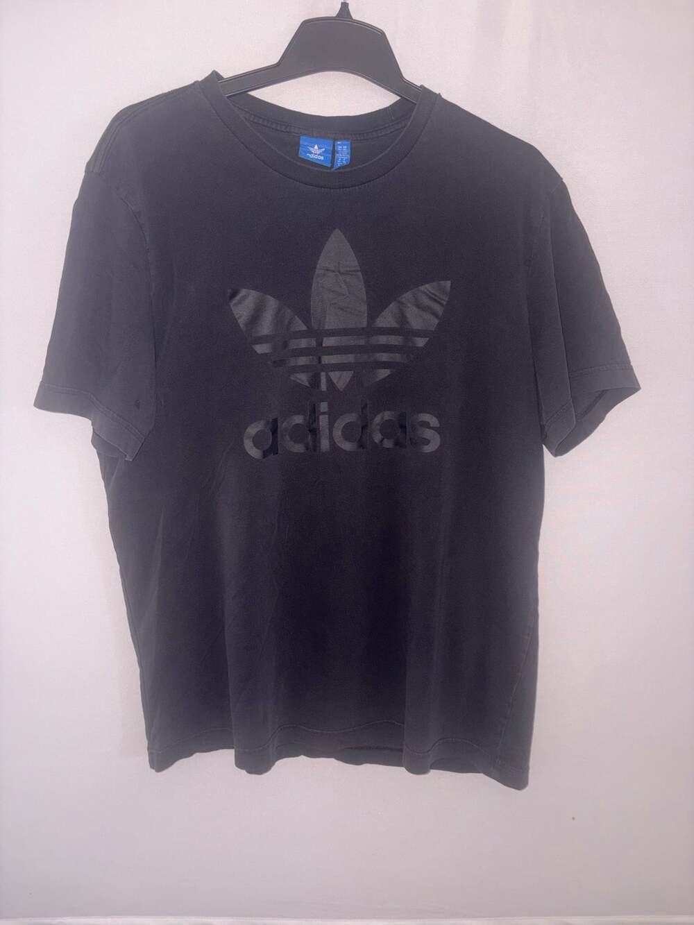 Adidas Originals Big Trefoil Logo T-Shirt Men's XL Black on Black Tonal Blue